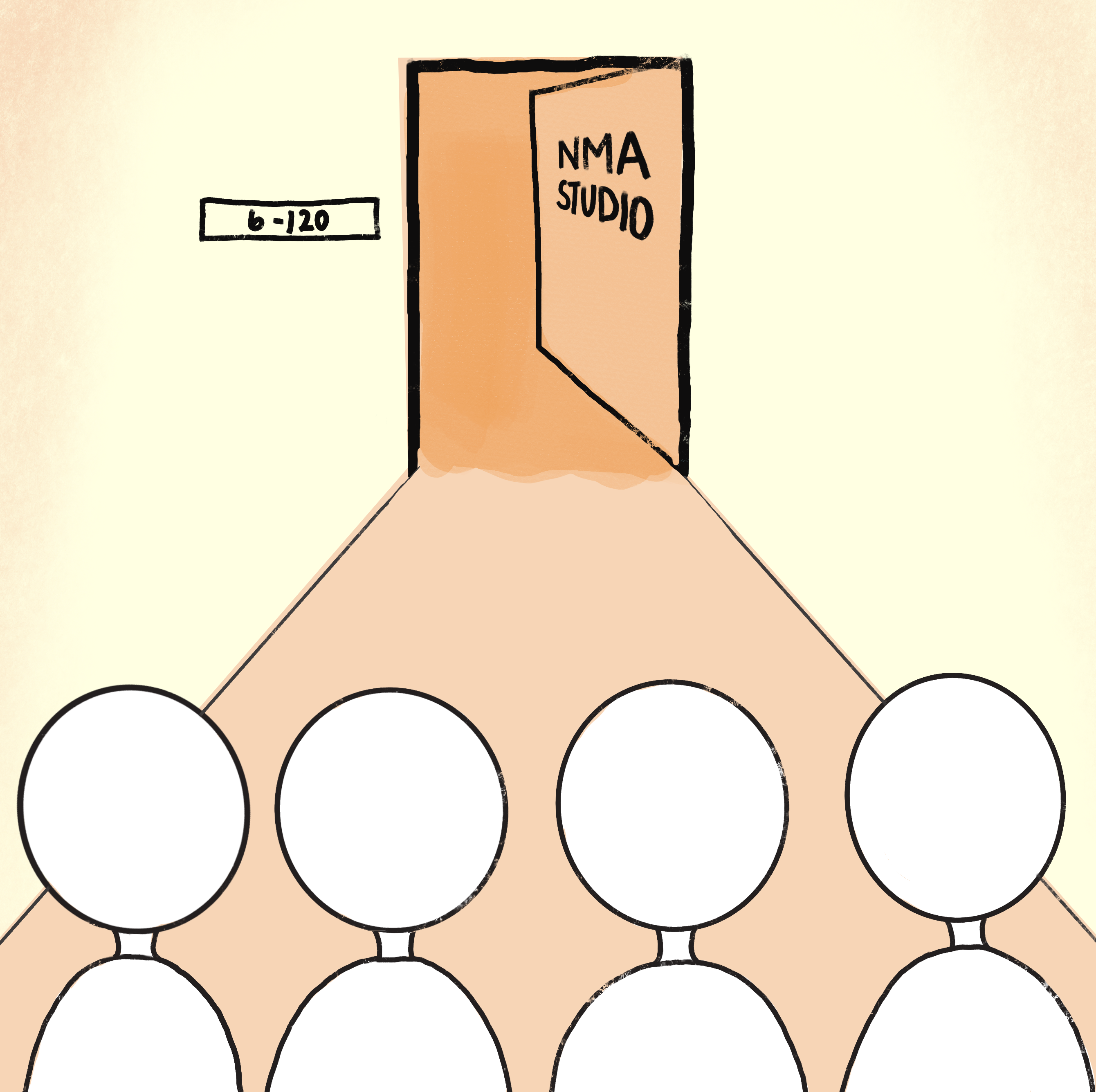 Four people standing in front of the NMA Studio.